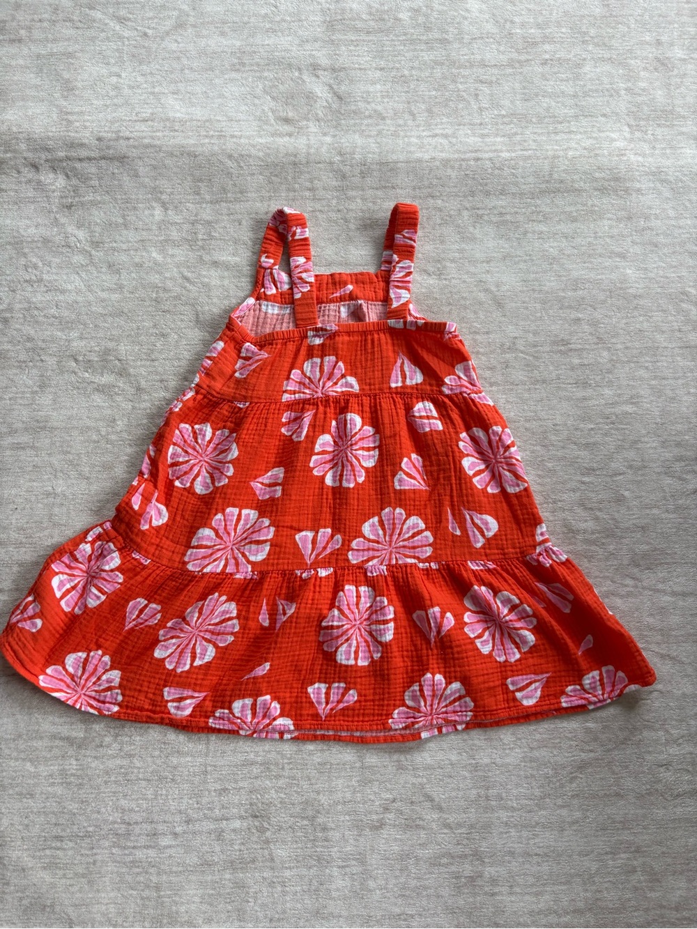 Crewcuts Bright Persimmon 3-Tiered Floral Sundress Size 8- 100% Cotton